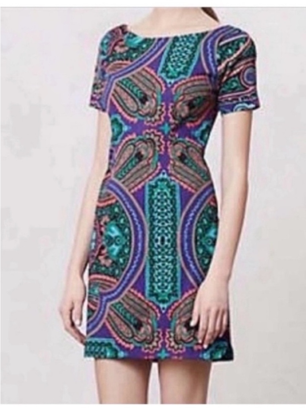 Plenty by Tracy Reese Baga shift dress purple teal paisley v back